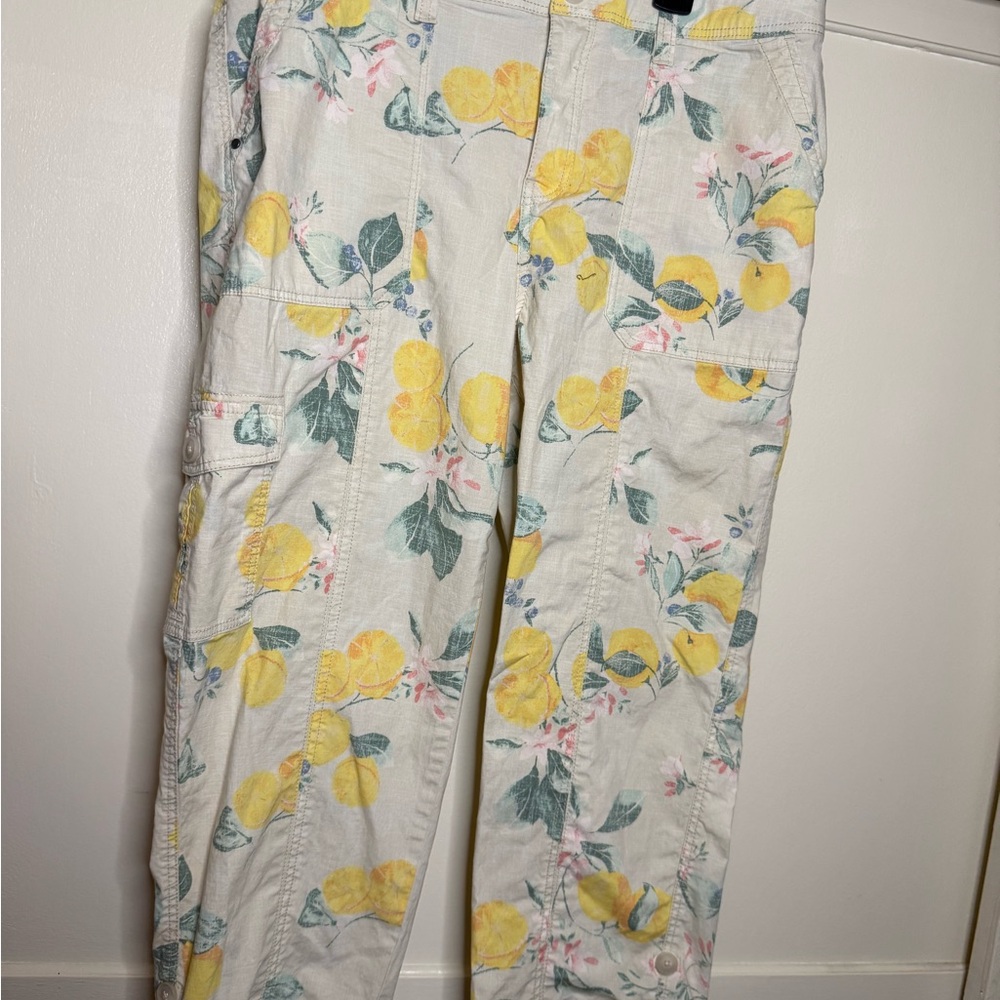 Chico's Floral Lemon Print Pants - Yellow and Green